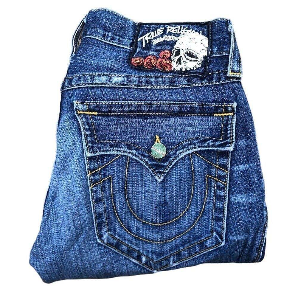 Vintage True Religion Jeans Size 33 'Skull Tab' RICKY Blue